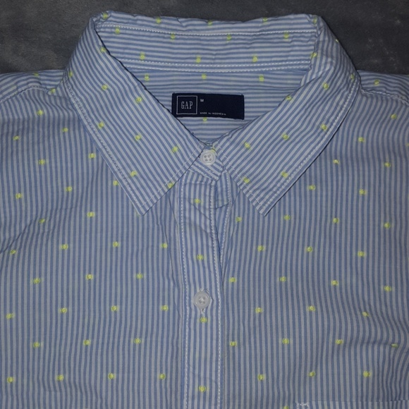 GAP BLUE PINSTRIPED BUTTONDOWN SHIRT TOP LIME NEW - Picture 2 of 5